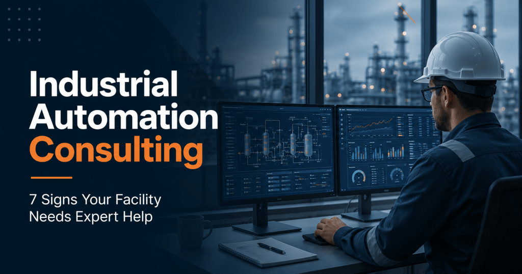 Industrial automation consulting engineer reviewing process control system performance